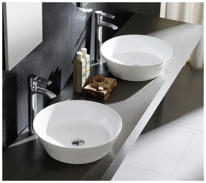 Lavabo sobreencimera blanco redondo de cerámica Spin 36 B de Aquore