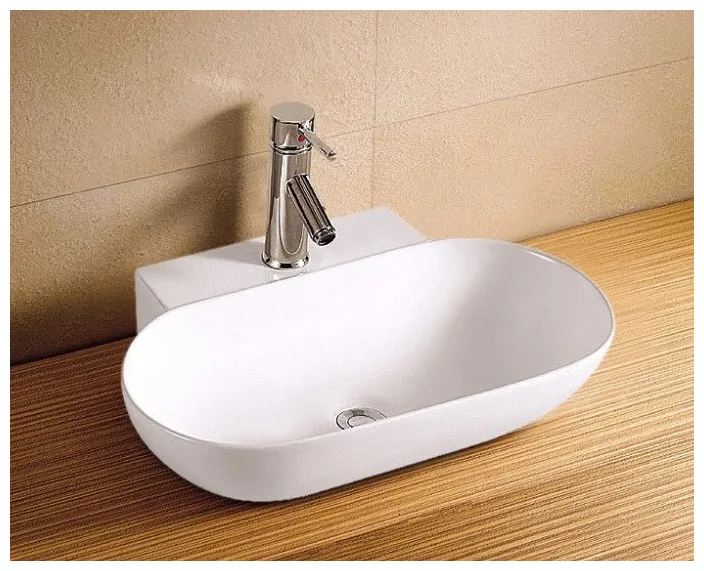 Lavabo sobreencimera ceramico blanco ovalado con orificio para grifería Vento 56 M de Aquore