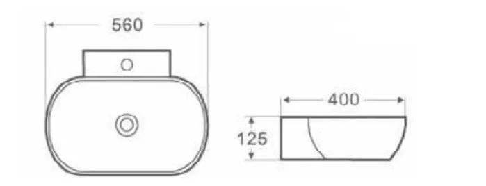 Lavabo sobreencimera ceramico blanco ovalado con orificio para grifería Vento 56 M de Aquore