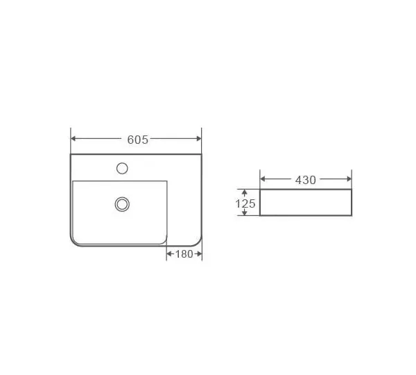 Lavabo suspendido blanco rectangular de cerámica Vento de Aquore
