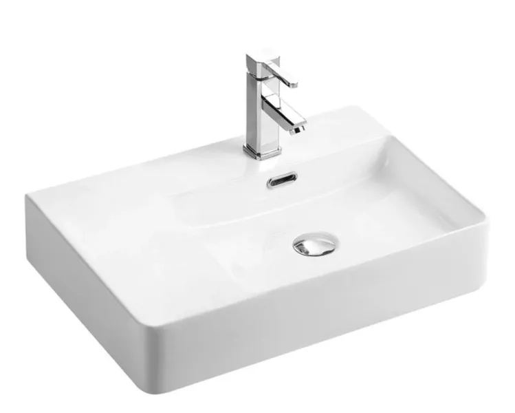 Lavabo suspendido rectangular color blanco de cerámica Vento de Aquore