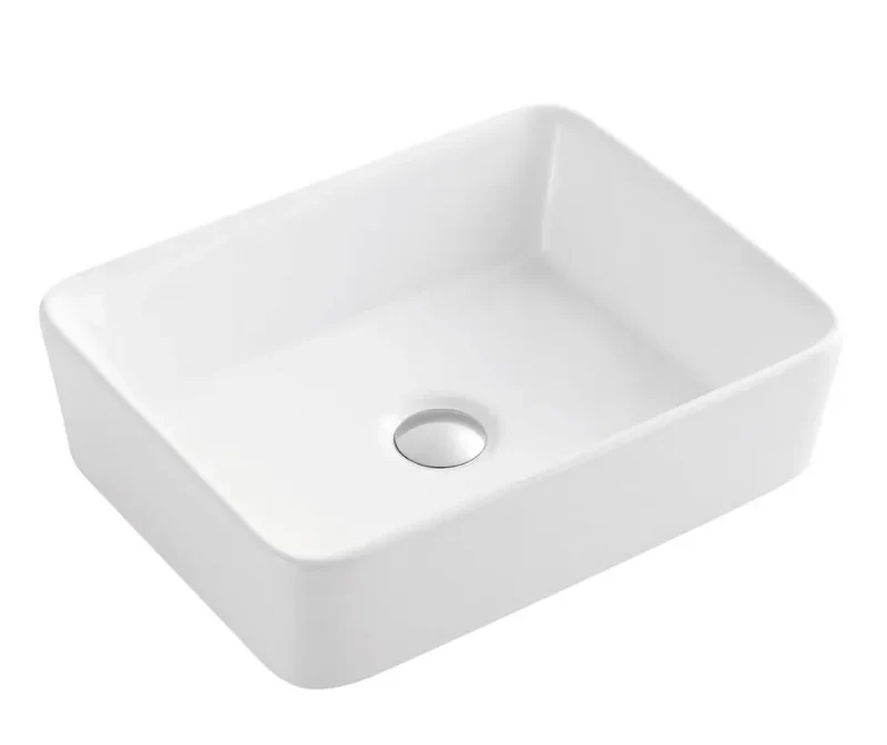 Lavabo de sobreencimera cerámico blanco con bordes finos y curvos QTRO 48 de Aquore