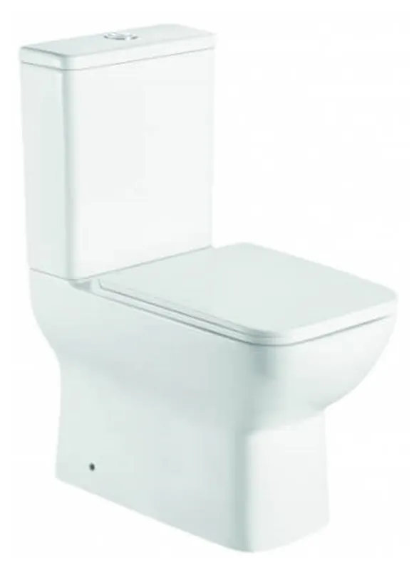 Inodoro Rimless compacto a pared de porcelana esmaltada con salida dual y tapa soft close Creta de Aquore