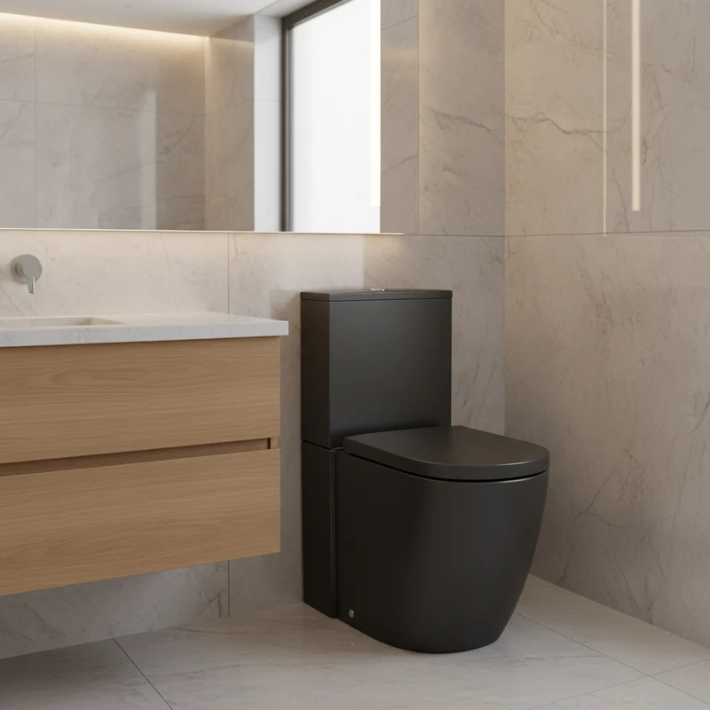 Roca Meridian – Inodoro de Pie Completo, Salida Dual, Negro Mate