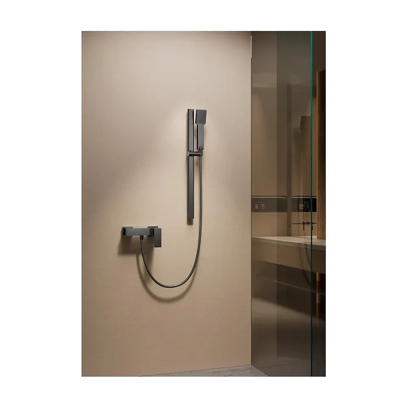 BARRA SOPORTE MANGO DUCHA DESLIZ. CUADRADA DRAVA BLACK GUN METAL IMEX
