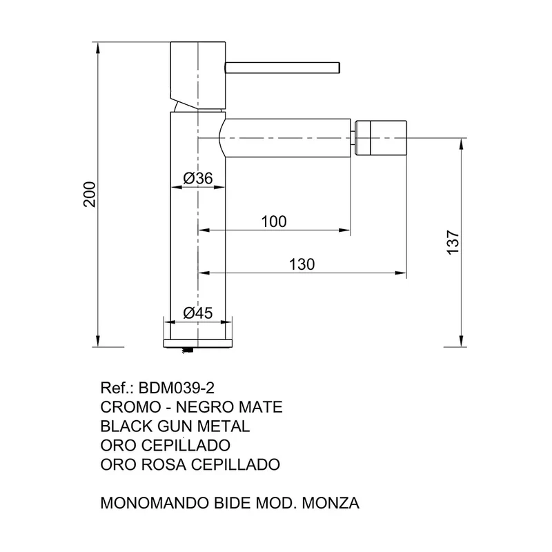 Monomando bidé Monza níquel cepillado Imex