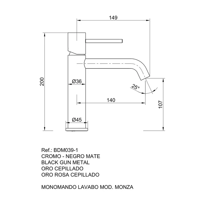 Monomando lavabo Monza níquel cepillado Imex