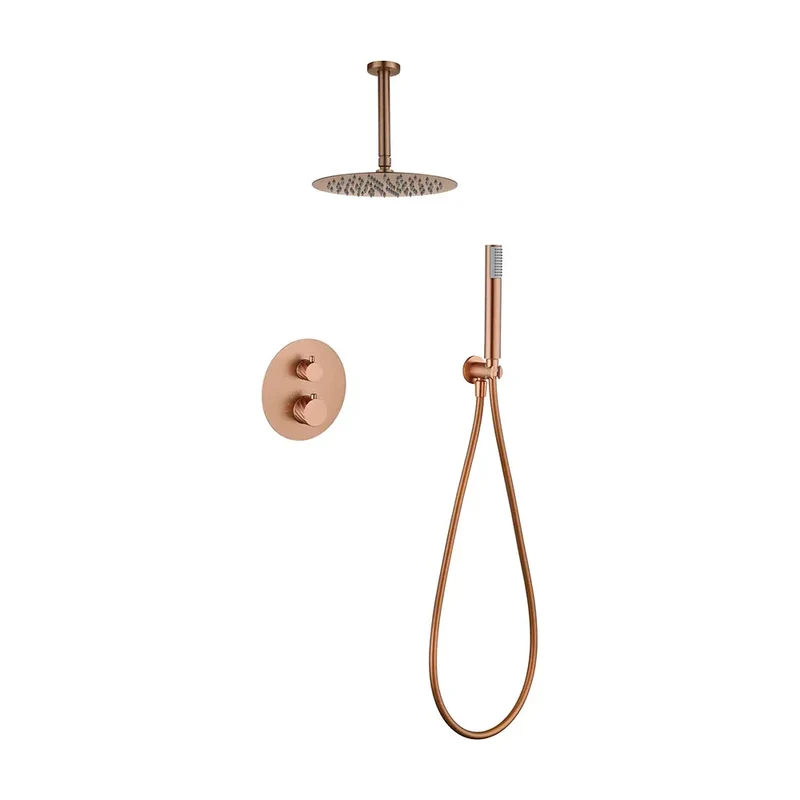 Conjunto ducha termostático empotrado Palau oro rosa cepillado Imex