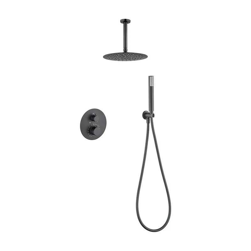 Conjunto ducha termostático empotrado Palau black gun metal Imex