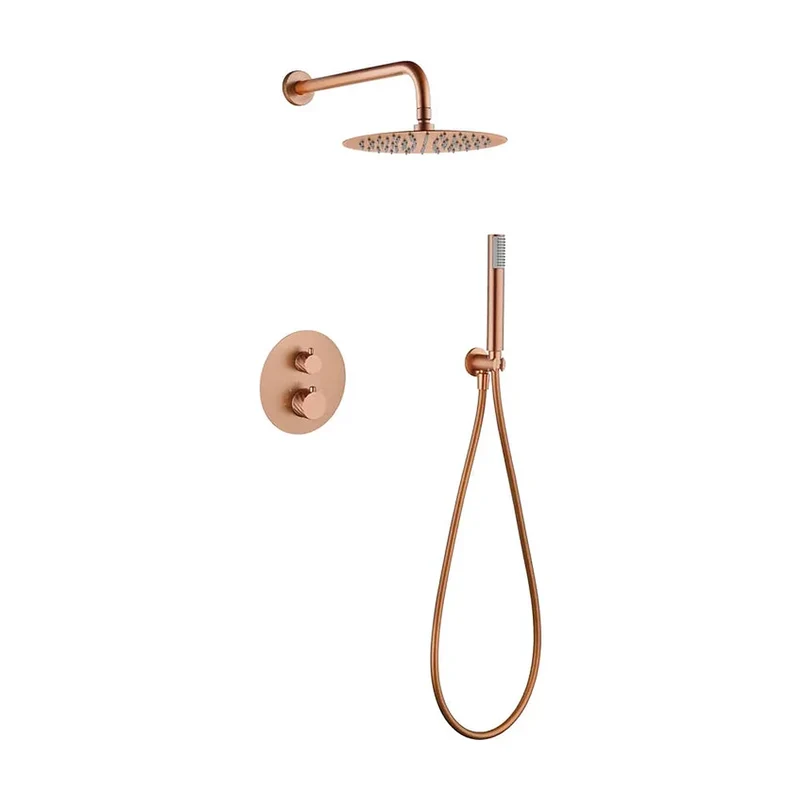 Conjunto ducha termostático empotrado Bless oro rosa cepillado Imex