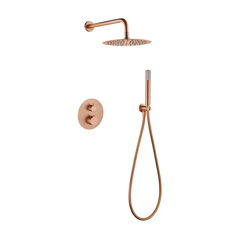 Conjunto ducha termostático empotrado Bless oro rosa cepillado Imex