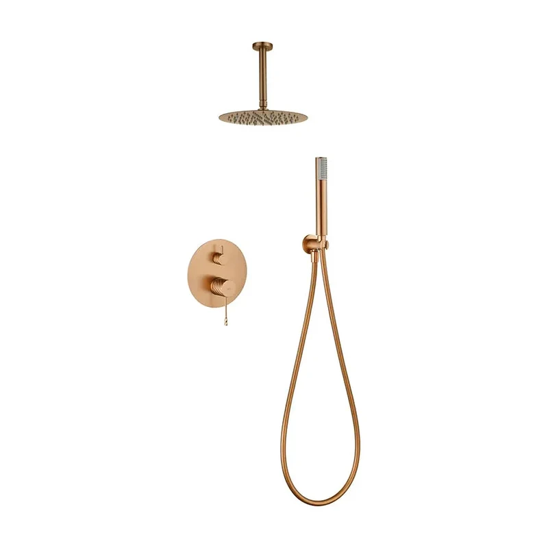Conjunto ducha monomando empotrado Palau oro rosa cepillado Imex