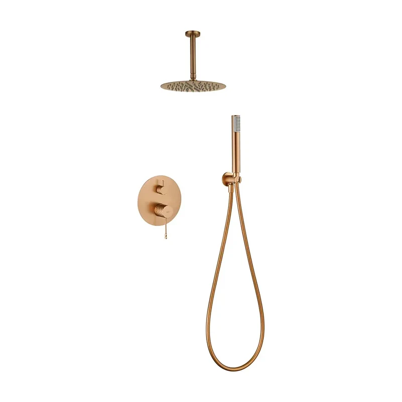 Conjunto ducha monomando empotrado Palau oro rosa cepillado Imex
