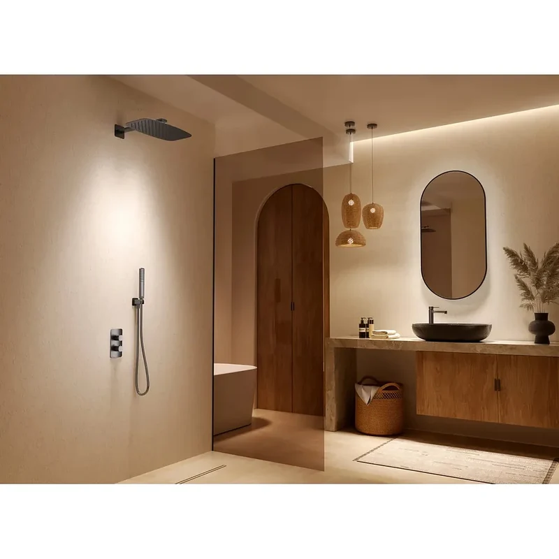 Conjunto ducha termostático empotrado Firenze níquel cepillado Imex