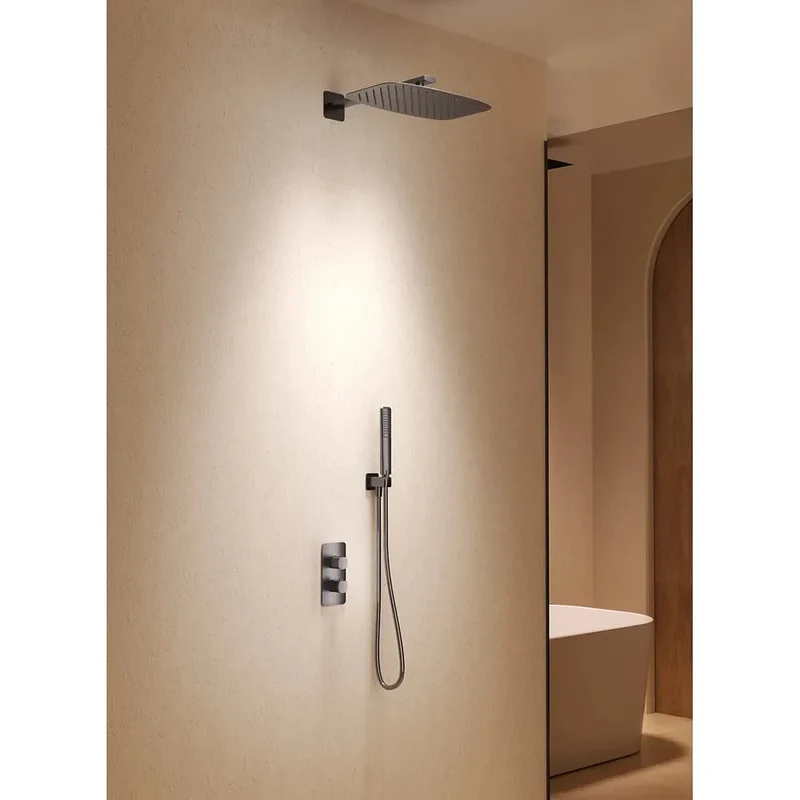 Conjunto Ducha Termostático Empotrado Firenze Black Gun Metal Imex