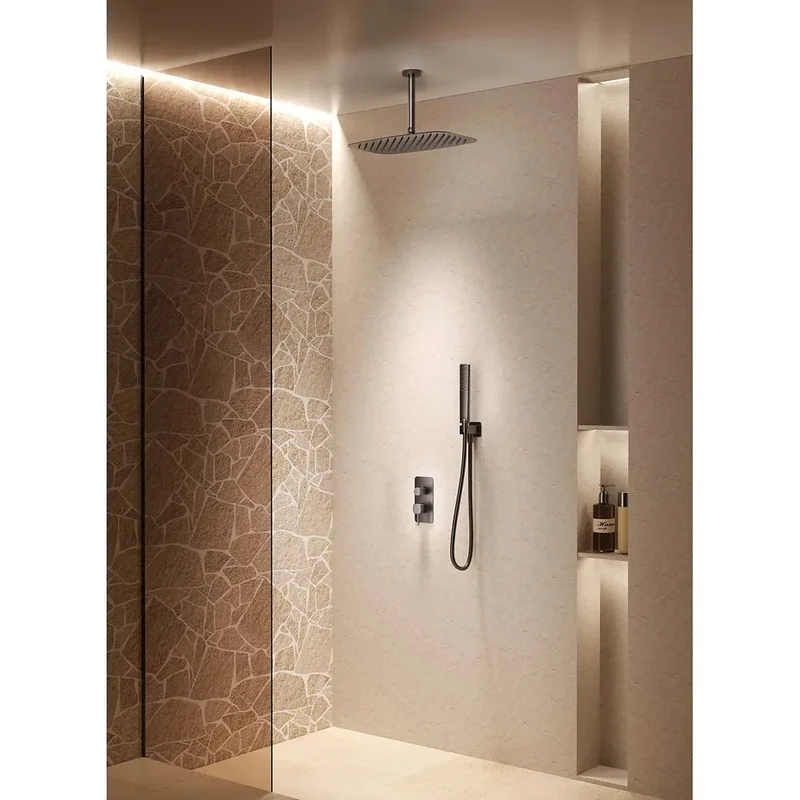 Conjunto ducha monomando empotrado Sassari negro mate Imex