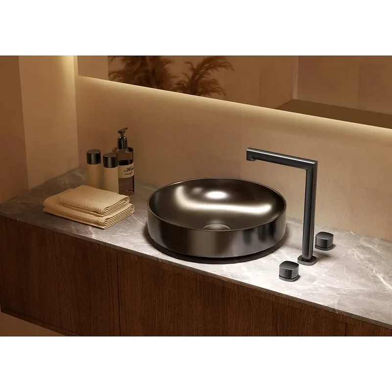 Lavabo bimando sobreencimera caño alto Firenze oro cepillado Imex