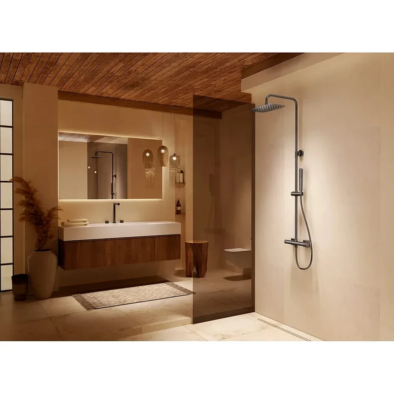 Conjunto ducha termostático Firenze oro rosa cepillado Imex