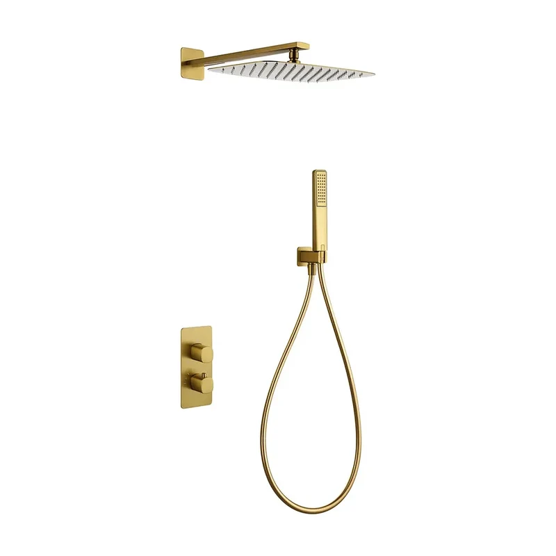 Conjunto ducha termostático empotrado Toscana oro cepillado Imex