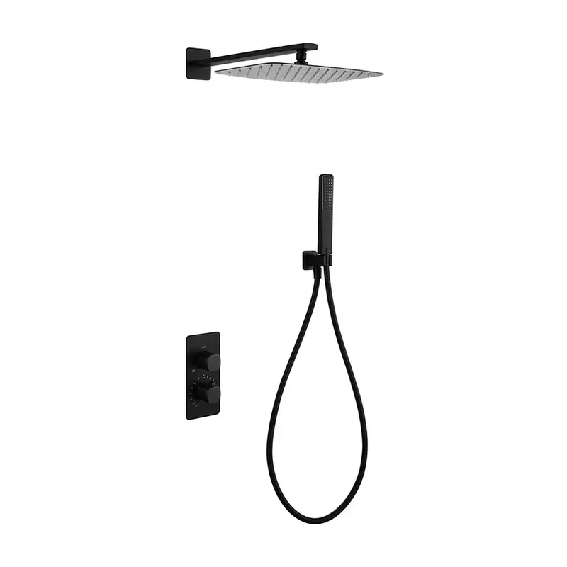 Conjunto ducha termostático empotrado Toscana negro mate Imex