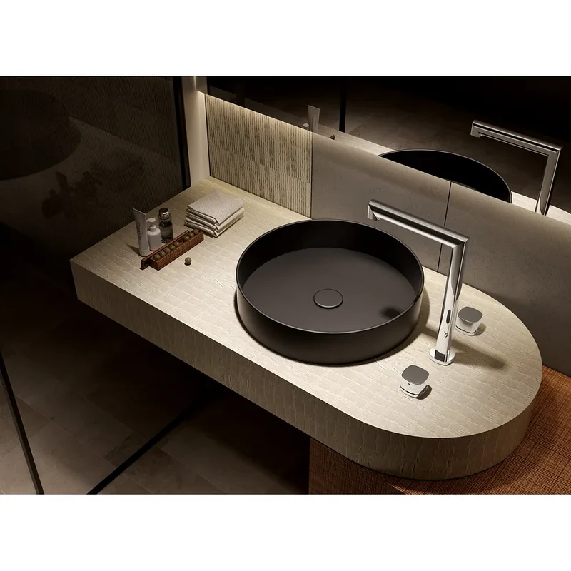 Lavabo bimando sobreencimera caño alto Toscana níquel cepillado Imex