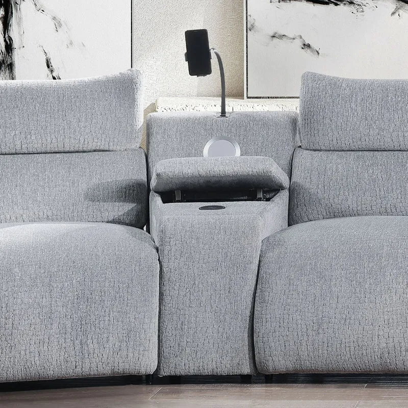 Fullar - Modular Console With Wireless Charger - Light Gray Chenille