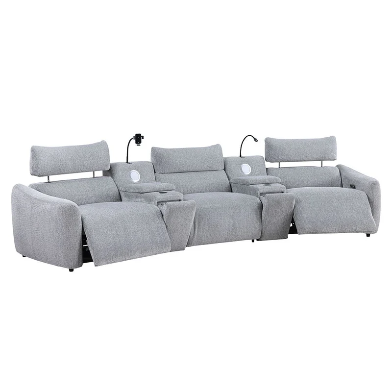 Fullar - Modular Console With Speaker & Cup Holder - Light Gray Chenille