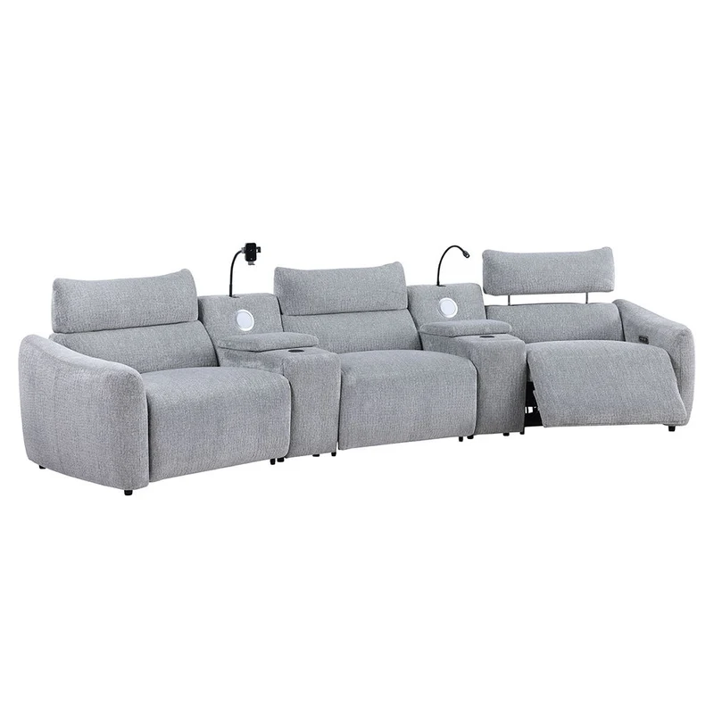 Fullar - Modular Console With Speaker & Cup Holder - Light Gray Chenille