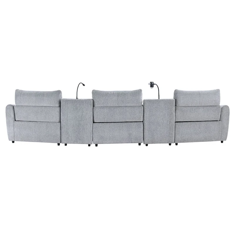 Fullar - Modular Console With Speaker & Cup Holder - Light Gray Chenille