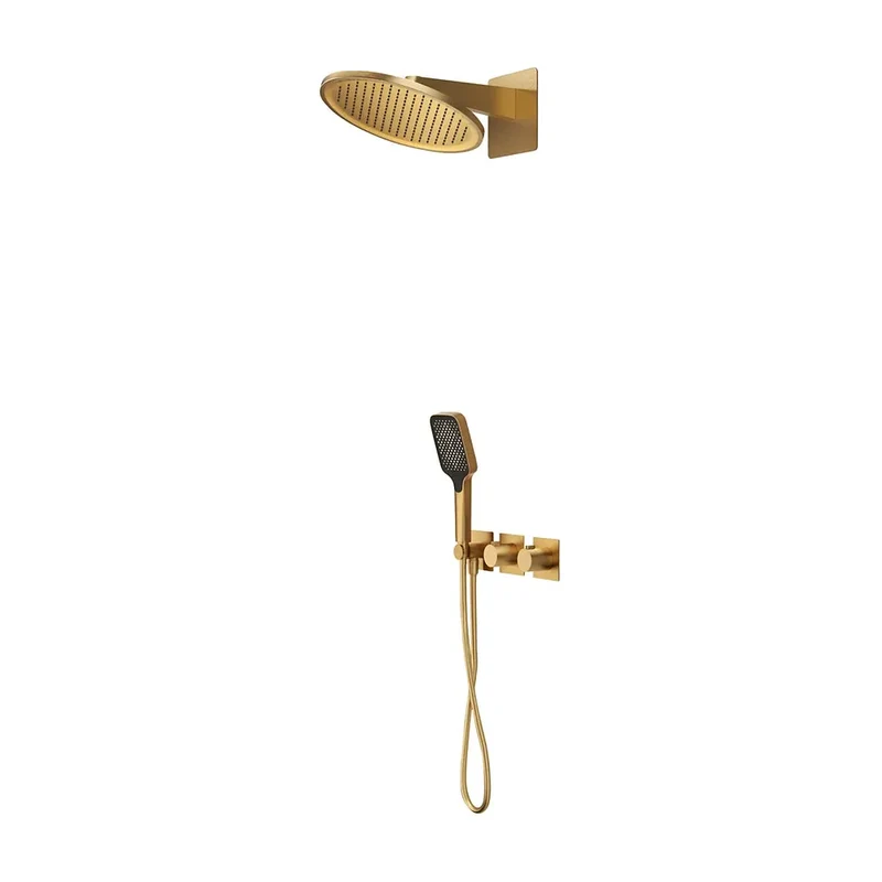 Conjunto ducha termostático empotrado Inari oro cepillado Imex