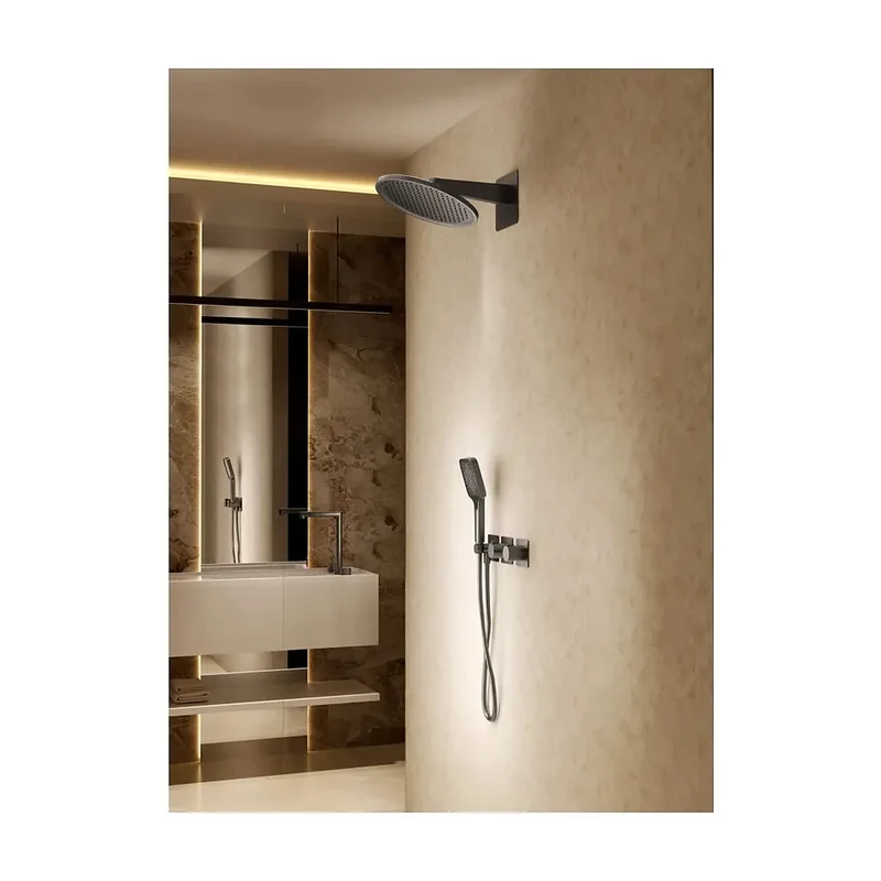 Conjunto ducha termostático empotrado Inari oro cepillado Imex