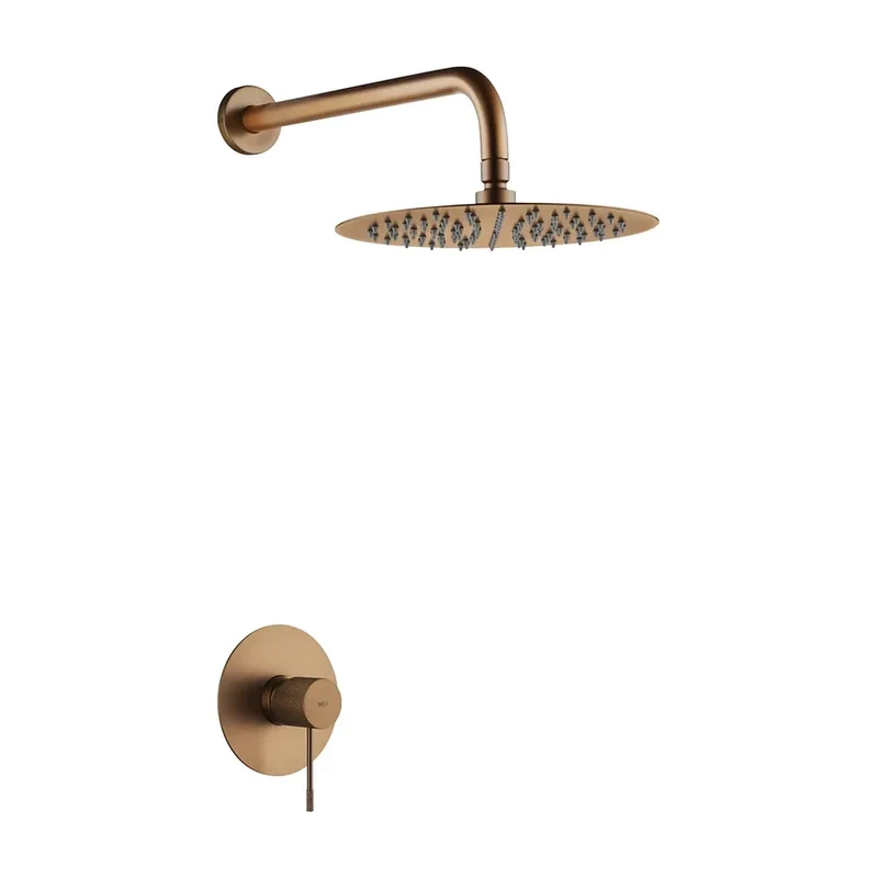 Set monomando empotrado 1 vía Line con rociador oro rosa cepillado Imex
