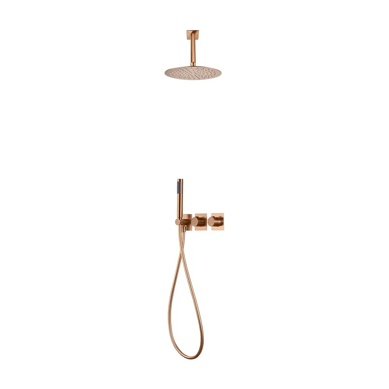 Conjunto ducha termostático empotrado Nepal oro rosa cepillado Imex
