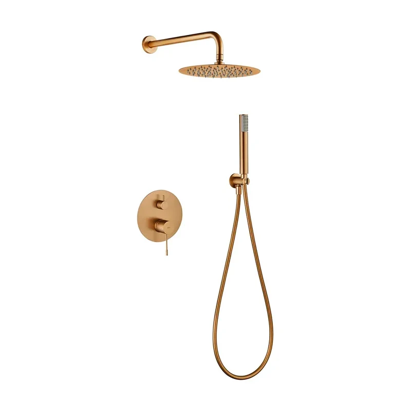 Conjunto ducha monomando empotrado Genova oro rosa cepillado Imex