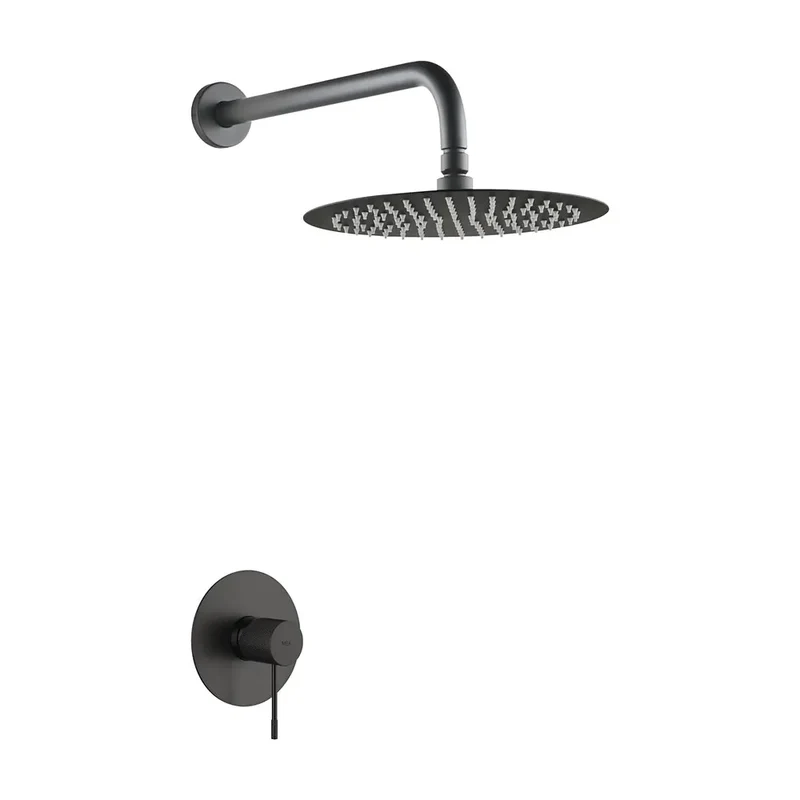 Set monomando empotrado 1 vía Line con rociador black gun metal Imex