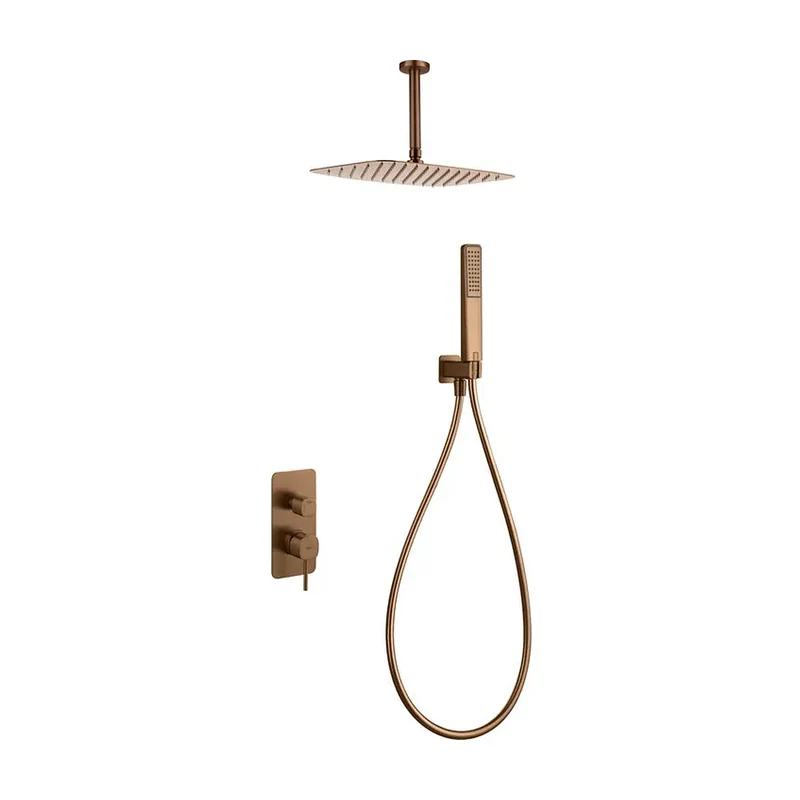 Conjunto Ducha Monomando Empotrado Sassari Oro Rosa Cepillado Imex