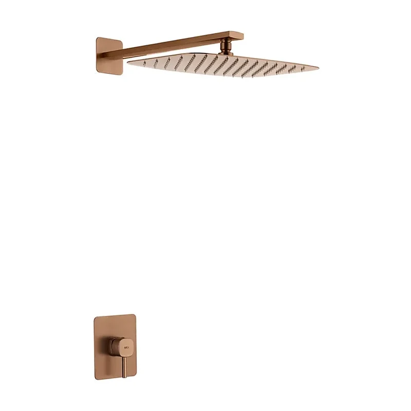 Set Monomando Empotrado 1 Vía Toscana Con Rociador Oro Rosa Cepillado Imex