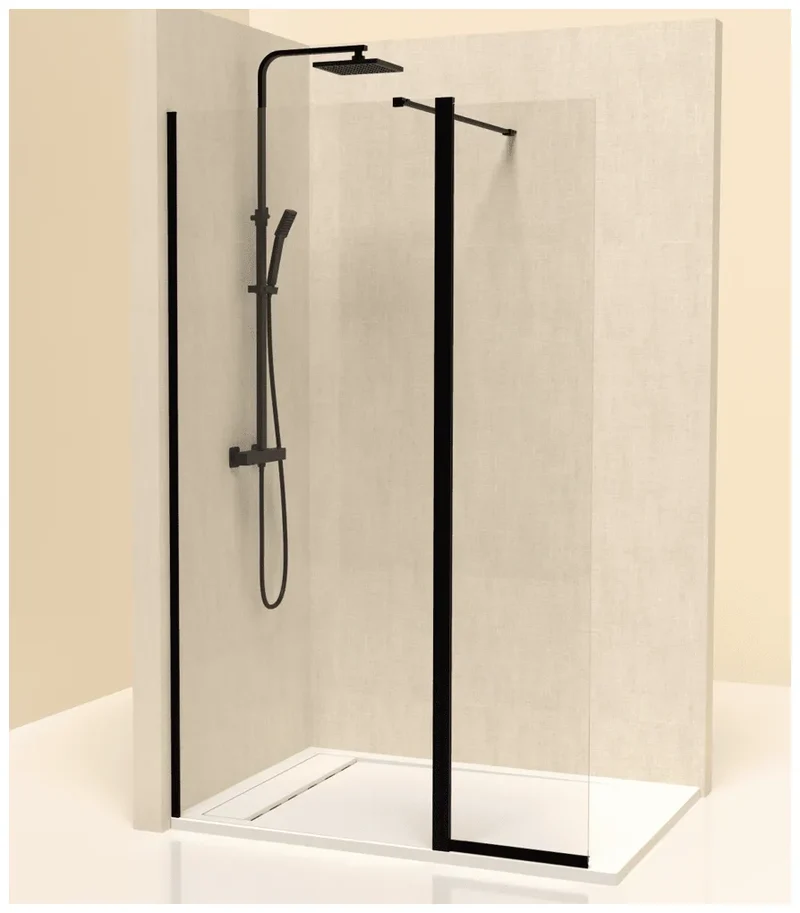 Puerta abatible para mampara de cristal templado con perfil negro Vision Kassandra