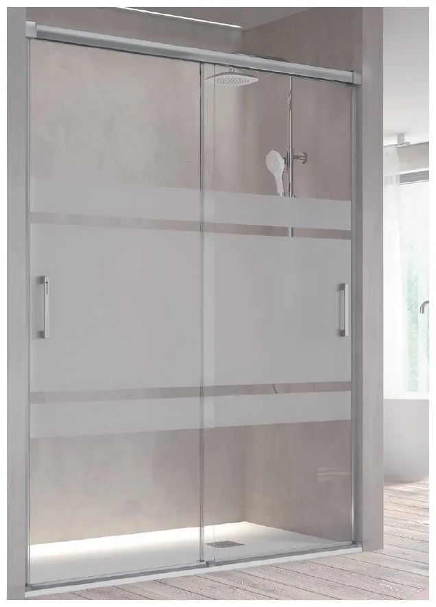 Mampara frontal de cristal templado con decorado Bali y puertas correderas BT111 Kassandra