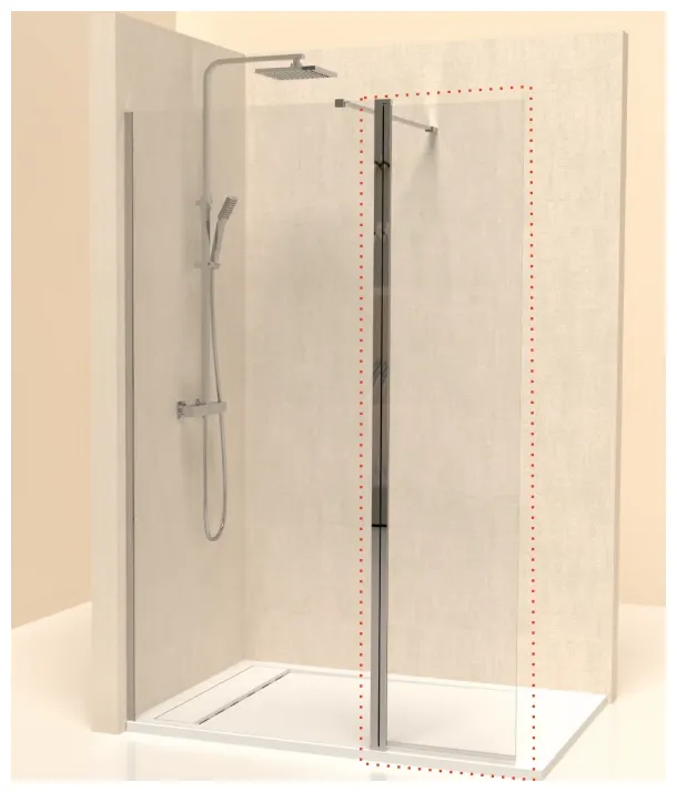 Puerta abatible para mampara de cristal templado con perfil en acabado plata alto brillo Vision Kassandra