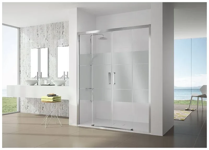 Mampara de ducha con correderas y fijos de cristal decorado Clio CU100 Kassandra