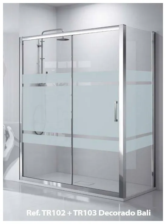 Mampara angular corredera de cristal templado Bali decorado TR102 Kassandra