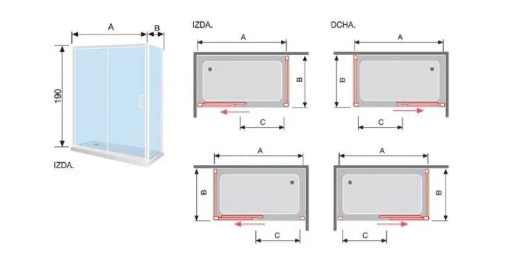 Mampara angular corredera de cristal templado Bali decorado TR102 Kassandra