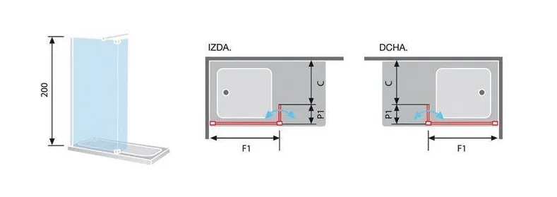 Mampara de ducha de cristal templado con panel fijo y hoja abatible FR423 Kassandra