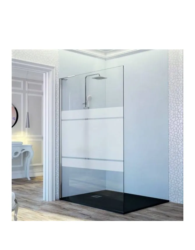 Mampara de ducha panel fijo frontal con vidrio decorado Clio y perfil de plata brillo alto Fresh Kassandra