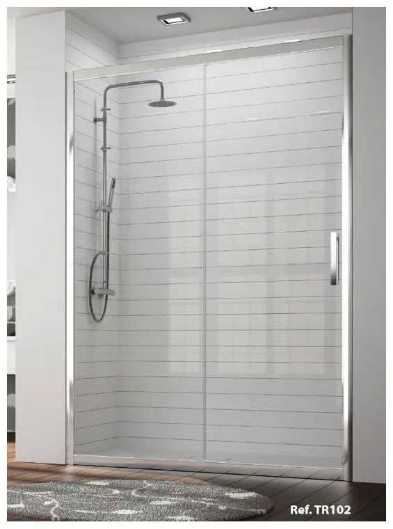 Mampara de ducha corredera de cristal templado con perfil en acabado plata brillo TR102 Kassandra