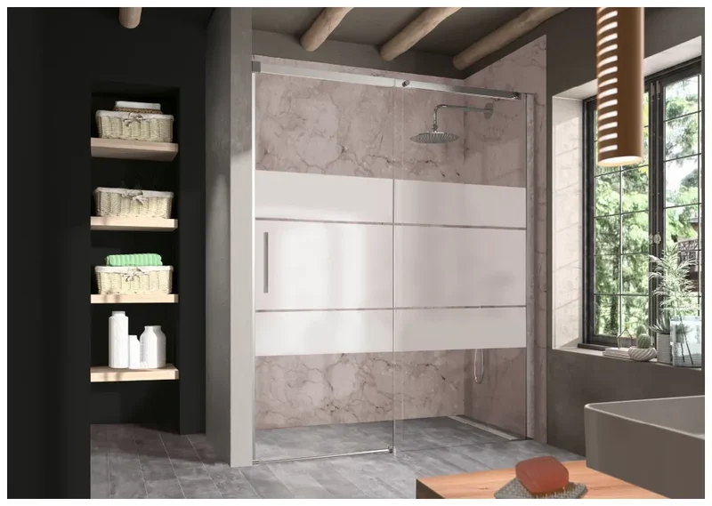 Mampara de ducha decorada para puerta corredera de cristal templado Clio LU102 Kassandra