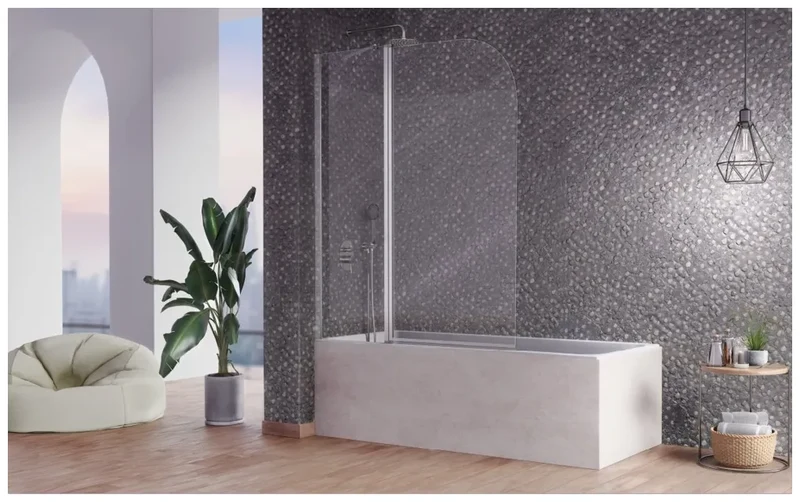 Mampara frontal de bañera con puerta acabado plata brillo Rita Kassandra