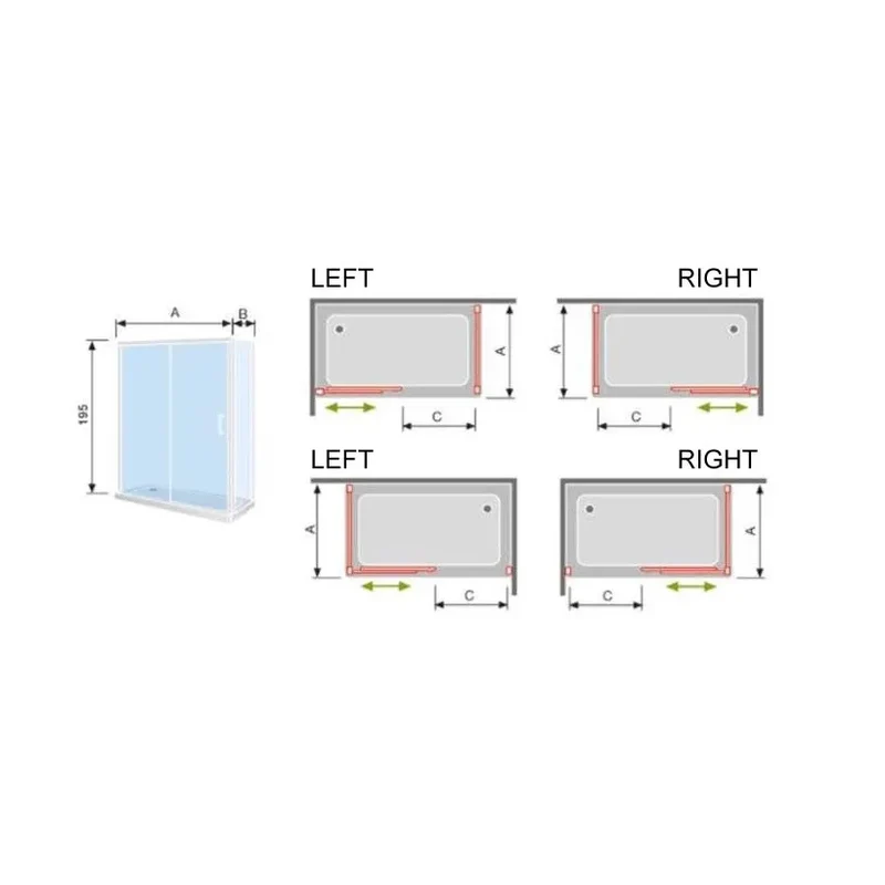 Mampara corredera para baño de 195 cm con cristal templado decorado Clio CU607 Kassandra