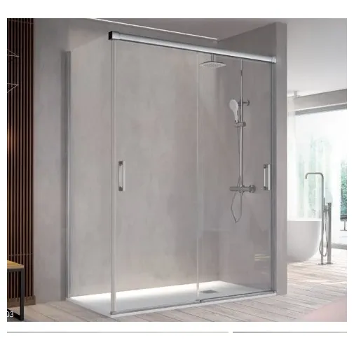 Mampara frontal en cristal templado BT111 con dos puertas correderas y lateral fijo de 195 cm Kassandra